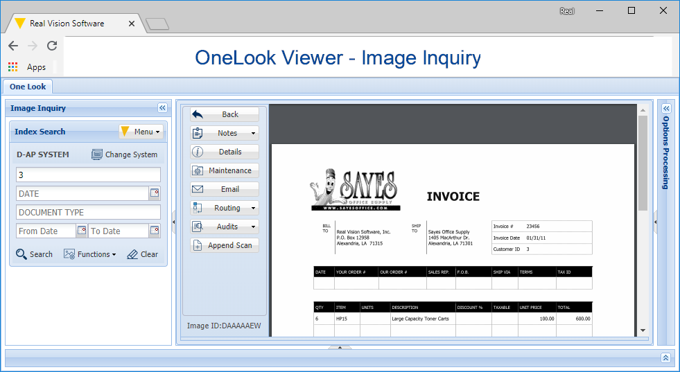One Look RVI interface